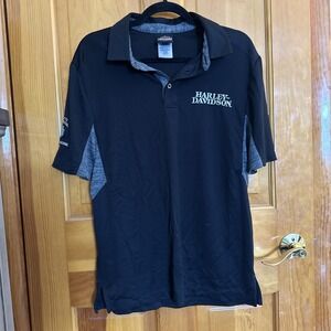 Harley Davidson Polo Shirt Mens Medium, Black Gray Short Sleeve, Ft‎ Ann Ny